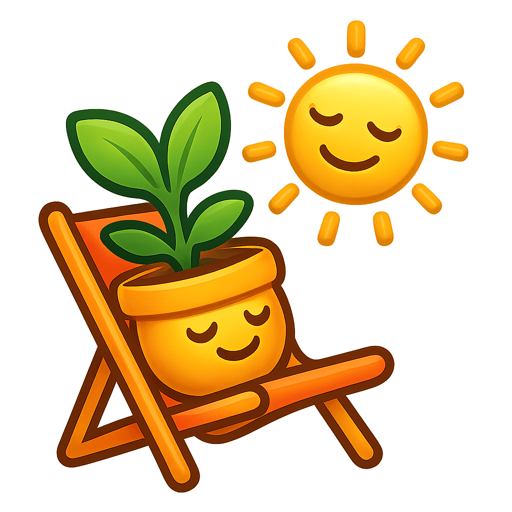 Una piantina che prende il sole sulla sdraio