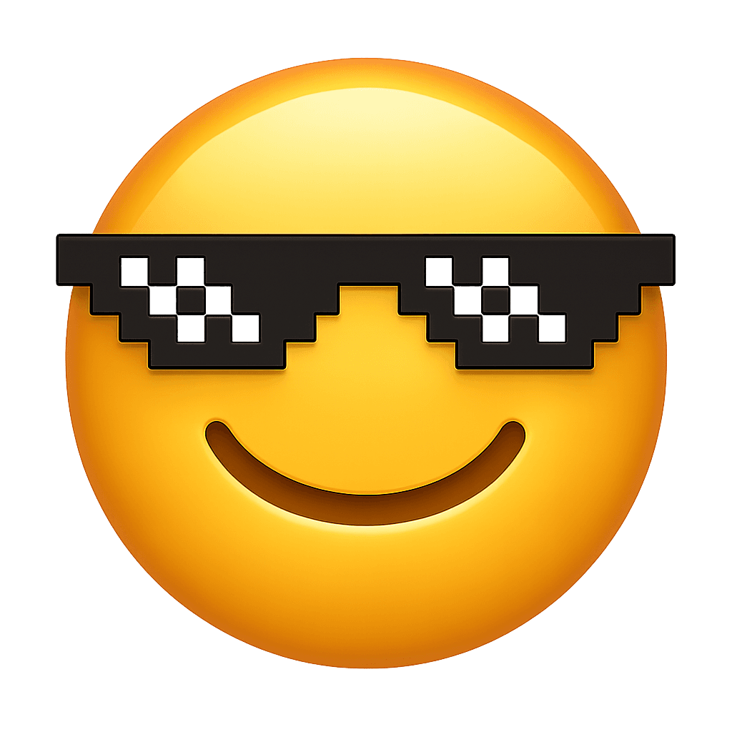 Emoji con occhiali da sole ma gli occhiali sono pixelati in stile meme “deal with it”.